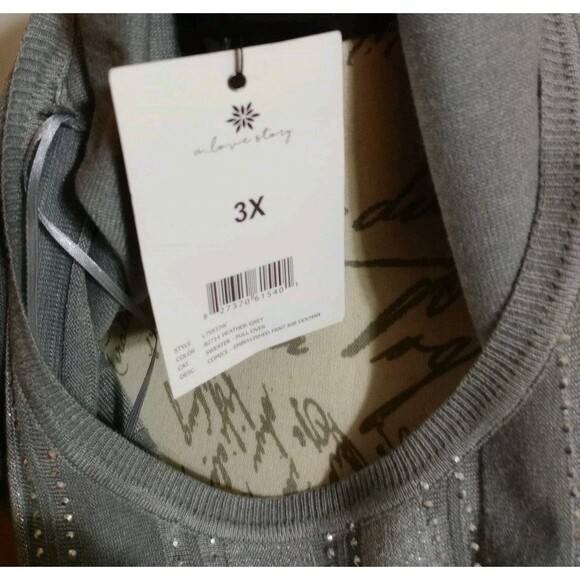 A Love Story Women's Sweater Plus Sz 3X 3/4 Sleeve Sparkle Ribbed Soft NWT - Picture 9 of 9